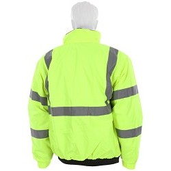 MCR Safety VBBQCL3LM Bomber Jacket, Two Tone Value, Men's, Medium, Fluorescent Lime, Polyester/Polyurethane, ANSI/ISEA 107 2020 Type R, Class 3 compliant Specifications Met, Yes High-Visibility, Drawstring Hood Style, 49 in Chest